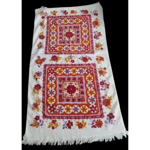 Vintage MCM Fieldcrest Floral Fringe Bath Towels Set of 3 Soft Cotton Retro USA